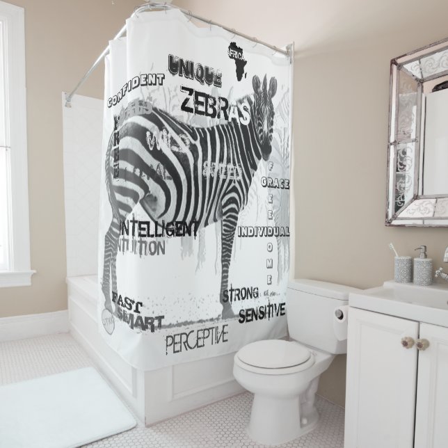 Schwarz-Weiß-Unique-Zebras-Typografie Duschvorhang (Beispiel)