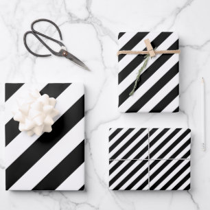 Schwarz-Weiß Unterschiedliche Größen Diagonale Str Geschenkpapier Set