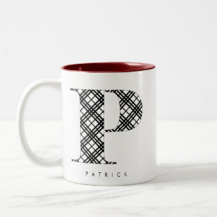 Schwarz/Weiß-Urlaub Karierter Brief P Zweifarbige Tasse