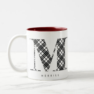Schwarz/Weiß-Urlaub Karierter Buchstabe m Zweifarbige Tasse