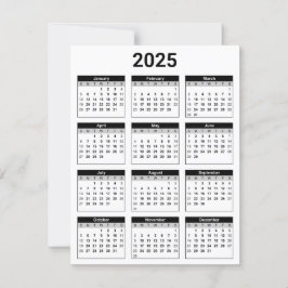 Schwarz/Weiß USA 2025 - Jährliche Kalenderkarte
