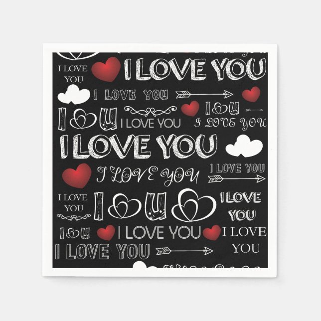 Schwarz-Weiß-Valentindesign Serviette (Vorderseite)