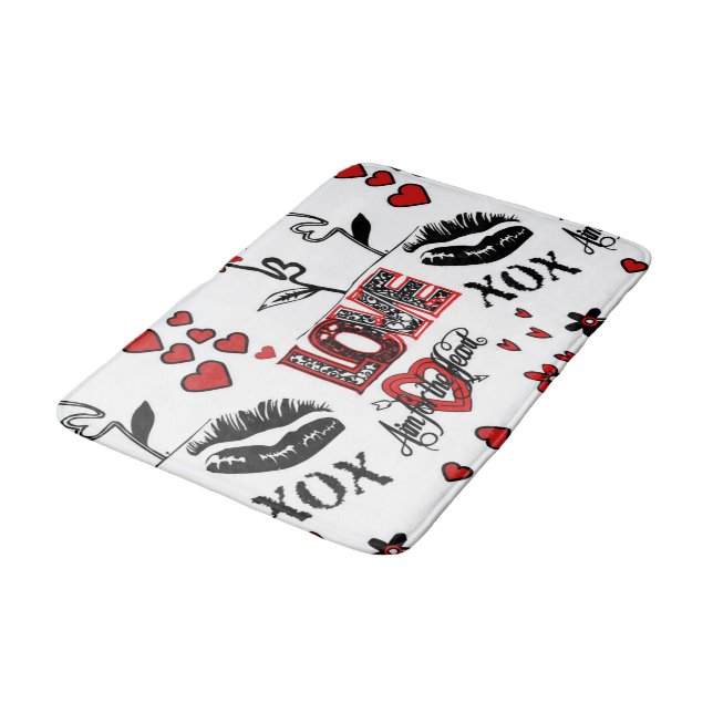 Schwarz-weiß Valentine Motif Bad Mat Badematte (Schrägansicht)