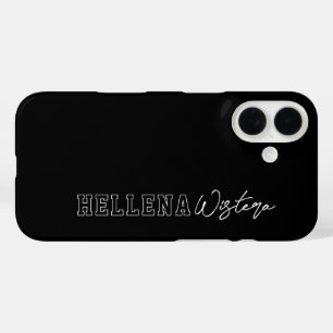 Schwarz Weiß Varsity College Monogramm Schrift Nam iPhone 16 Hülle
