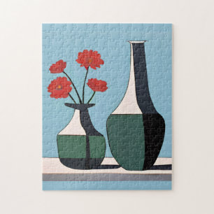 Schwarz-Weiß-Vasen mit roten Blume