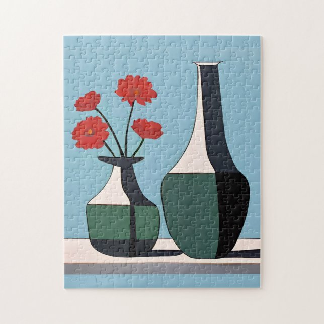 Schwarz-Weiß-Vasen mit roten Blume (Vertikal)