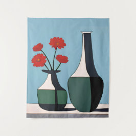 Schwarz-Weiß-Vasen mit roten Blume Wandteppich