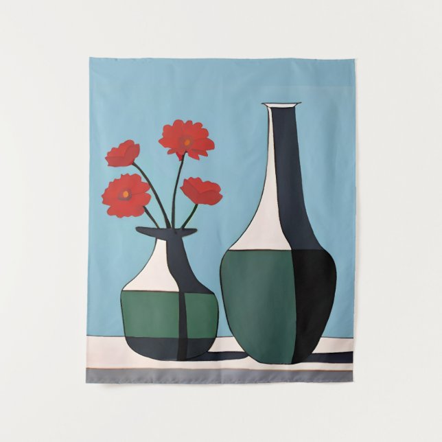 Schwarz-Weiß-Vasen mit roten Blume Wandteppich (Vorderseite)