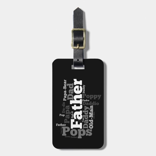 Schwarz-Weiß-Vaterwort-Collage Gepäckanhänger (Vorderseite vertikal)