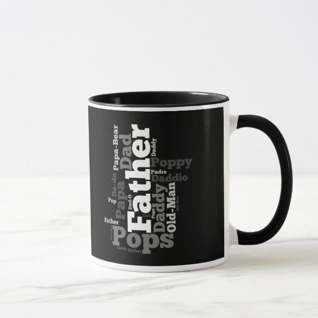 Schwarz-Weiß-Vaterwort-Collage Tasse (Rechts)