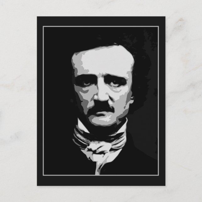 Schwarz-Weiß-Vektorgrafik, Edgar Allan Poe Postkarte (Vorderseite)