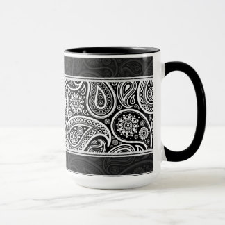Schwarz/Weiß Verziertes Retro-Paisley-Muster Tasse