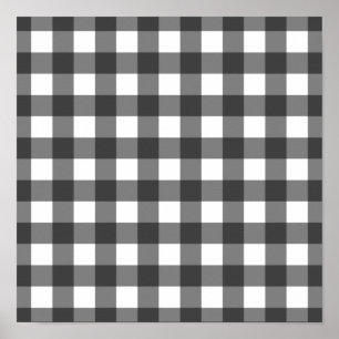 Schwarz-Weiß-Vichy-Druck Gingham-Muster Poster