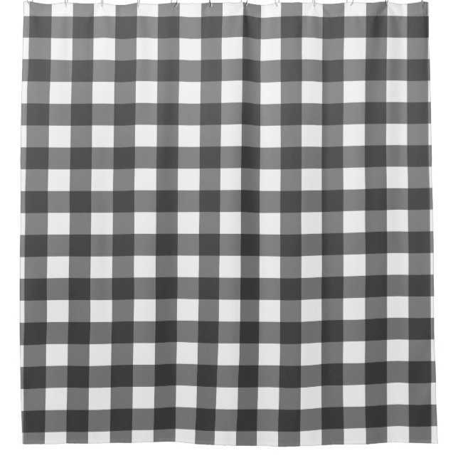 Schwarz-Weiß-Vichy-Print-Gingham-Muster Duschvorhang (Vorderseite)