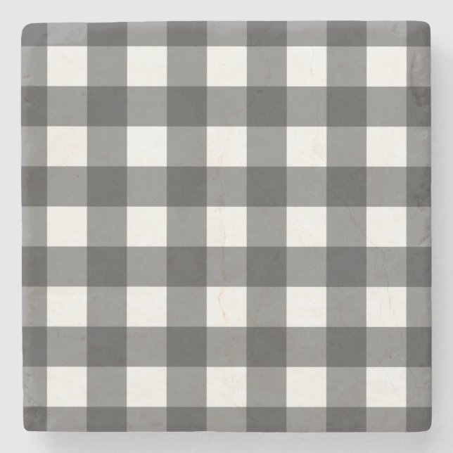 Schwarz-Weiß-Vichy-Print-Gingham-Muster Steinuntersetzer (Vorderseite)