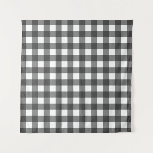 Schwarz-Weiß-Vichy-Print-Gingham-Muster Wandteppich (Vorderseite)