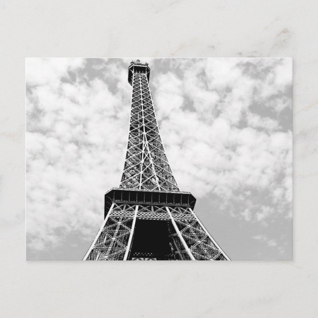 Schwarz/Weiß Vintag Paris Eiffelturm Postkarte (Vorderseite)