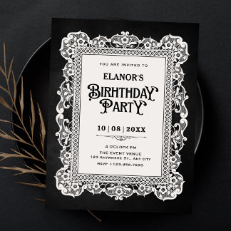 Schwarz weiß vintage barock Geburtstag Einladung