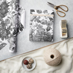 Schwarz-weiß Vintage Blume Geschenkpapier