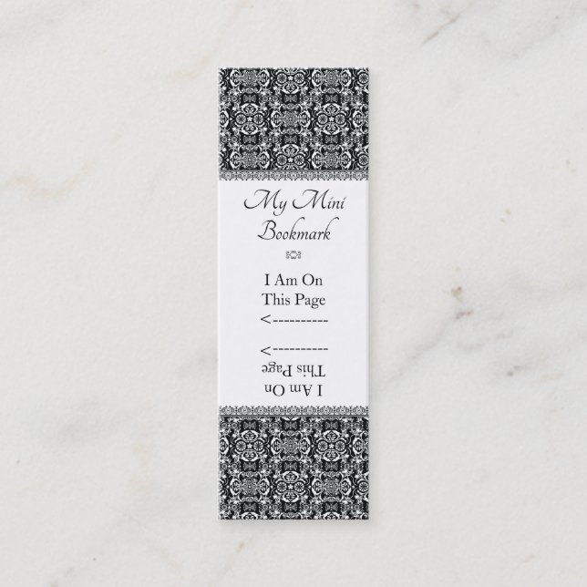 Schwarz-weiß Vintage Pinwheel Damask Personalisier Mini Visitenkarte (Vorderseite)