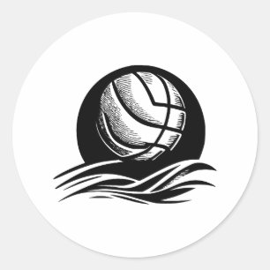 Schwarz-Weiß-Volleyball Runder Aufkleber