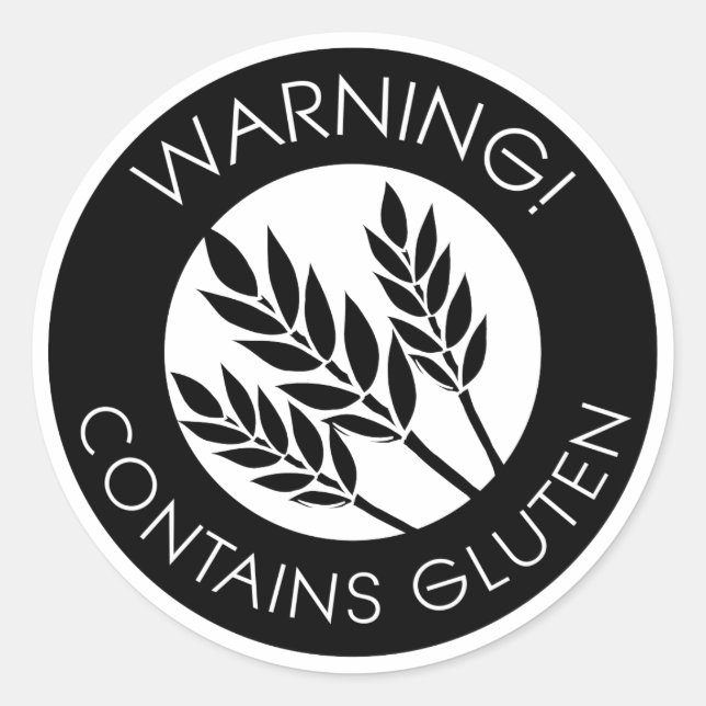 Schwarz-Weiß-Warnhinweis enthält Glutensymbol Runder Aufkleber (Vorderseite)