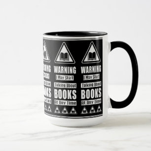 Schwarz-Weiß-Warnschild für Bücherliebhaber Tasse