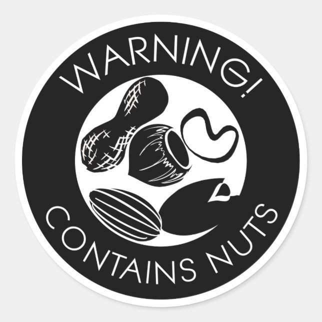 Schwarz-Weiß-Warnung enthält Nuts-Symbol Runder Aufkleber (Vorderseite)
