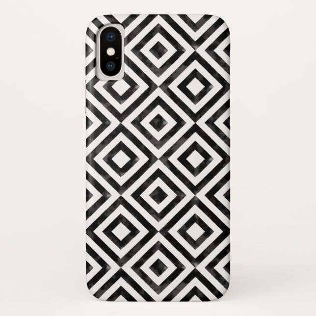 Schwarz-Weiß-Wasserfarbe Diamantmuster Case-Mate iPhone Hülle (Rückseite)