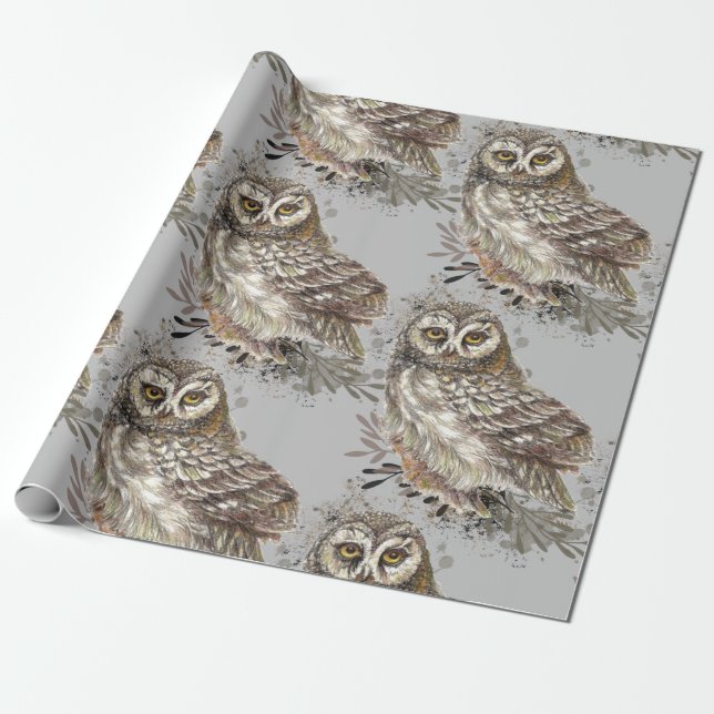 Schwarz-Weiß-Wasserfarbe Vogelarten Tier Geschenkpapier (Ungerollt)