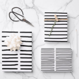 Schwarz-Weiß-Wasserfarben, handgezogene Linien Geschenkpapier Set