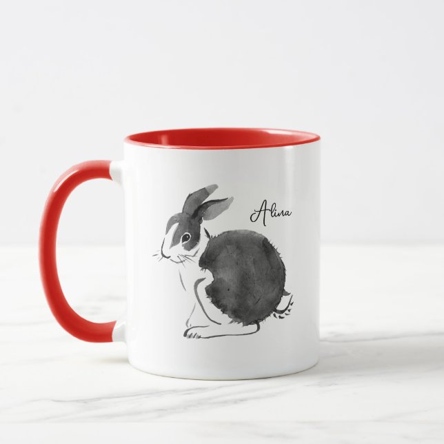 Schwarz-Weiß-Wasserfarben-Hase Tasse (Links)