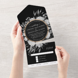Schwarz-Weiß-Wasserfarben-Hochzeit All In One Einladung