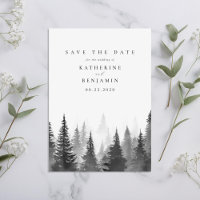 Schwarz-Weiß-Wasserfarbenwald-Hochzeit