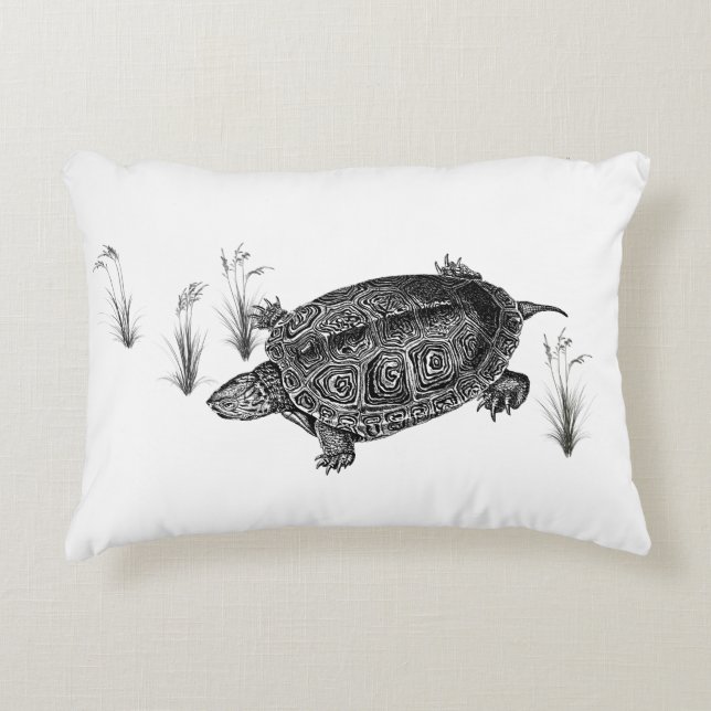 Schwarz-Weiß-Wasserschildkröte Dekokissen (Vorderseite)