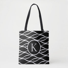 Schwarz-Weiß-Wave mit benutzerdefiniertem Monogram Tasche