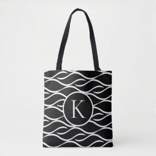 Schwarz-Weiß-Wave mit benutzerdefiniertem Monogram Tasche