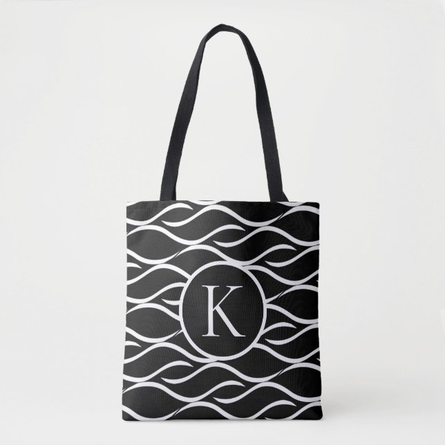 Schwarz-Weiß-Wave mit benutzerdefiniertem Monogram Tasche (Vorderseite)