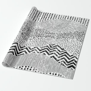 Schwarz-Weiß-Wavy-Muster. Handgezeichnet Ornament Geschenkpapier