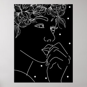 Schwarz-Weiß-Weibliche Kiss Line Kunst, Dichtung u Poster