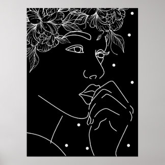Schwarz-Weiß-Weibliche Kiss Line Kunst, Dichtung u Poster