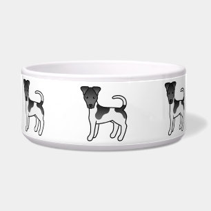 Schwarz-Weiß-Weichfox Terrier Cartoon Hund Napf