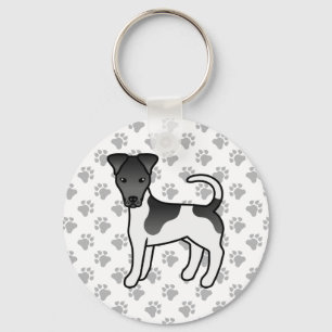 Schwarz-Weiß-Weichfox Terrier Cartoon Hund Schlüsselanhänger