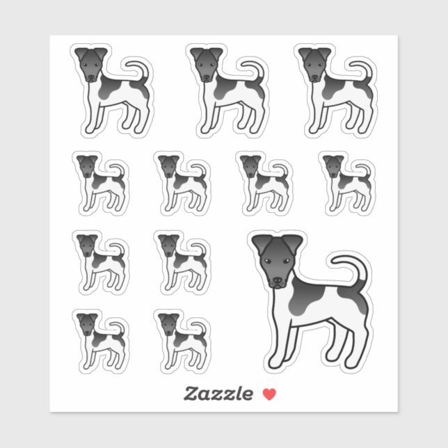 Schwarz-Weiß-Weichfox Terrier Cartoon Hunde Aufkleber (Blatt)