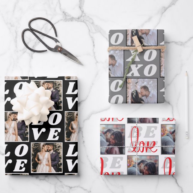 Schwarz-Weiß Weihnachten Foto 3 Geschenk Geschenkpapier Set (Vorderseite)