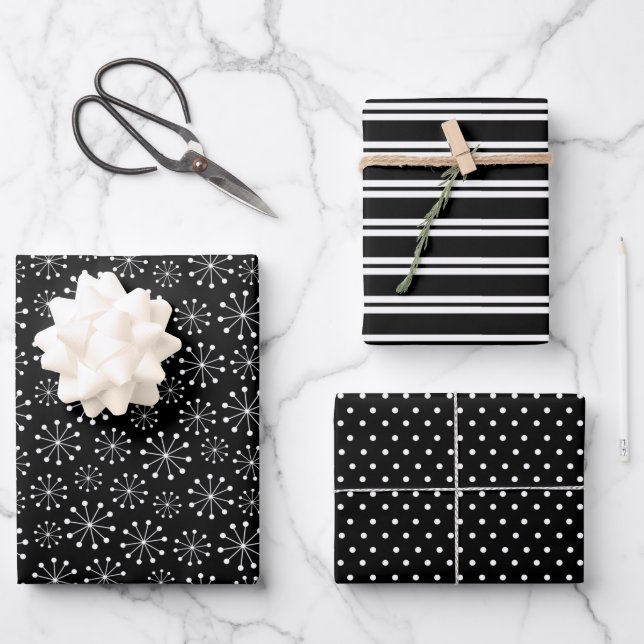 Schwarz-Weiß-Weihnachten Geschenkpapier Set (Vorderseite)