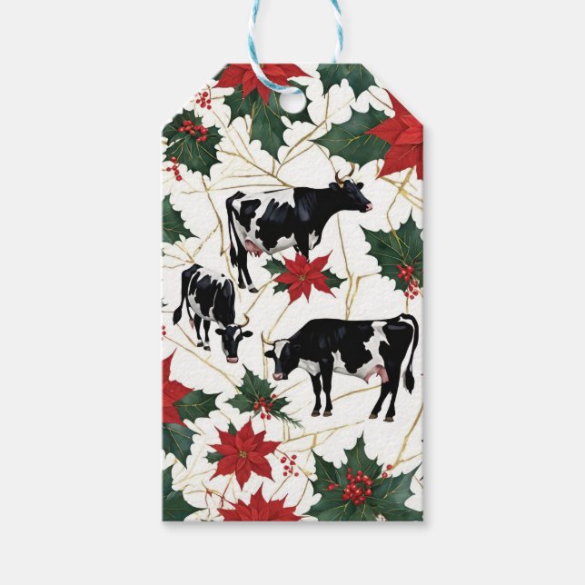Schwarz & Weiß Weihnachten Holstein Milchkühe Blum Geschenkanhänger (Vorderseite)