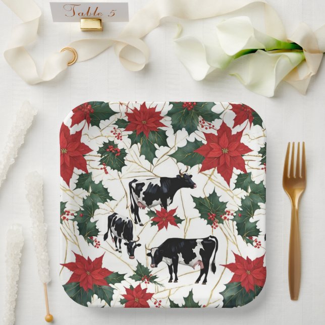 Schwarz & Weiß Weihnachten Holstein Milchkühe Blum Pappteller (Hochzeit)