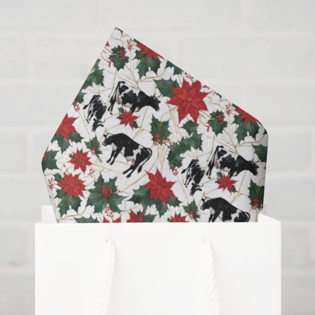 Schwarz & Weiß Weihnachten Holstein Milchkühe Blum Seidenpapier (Geschenktüte)