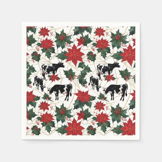 Schwarz & Weiß Weihnachten Holstein Milchkühe Blum Serviette (Vorderseite)